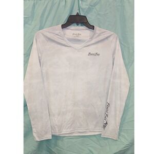 Bimini Bay Outfitters Large Gray Camo Long Sleeve Fishing Shirt V-Neck